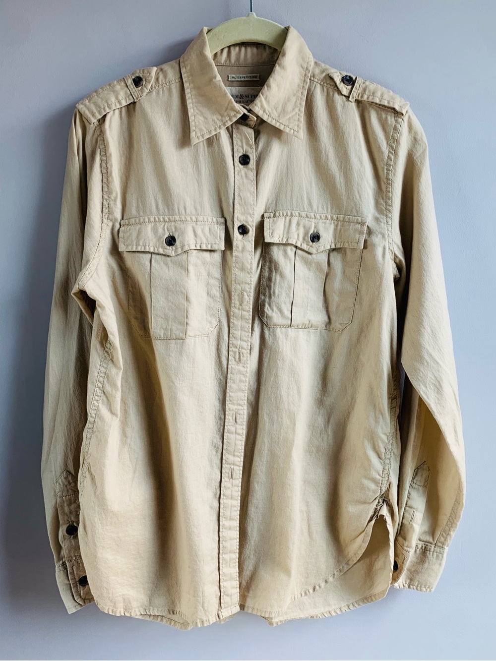 Ralph Lauren Denim & Supply Button Front Shirt Retro Safari Military Tan EUC S